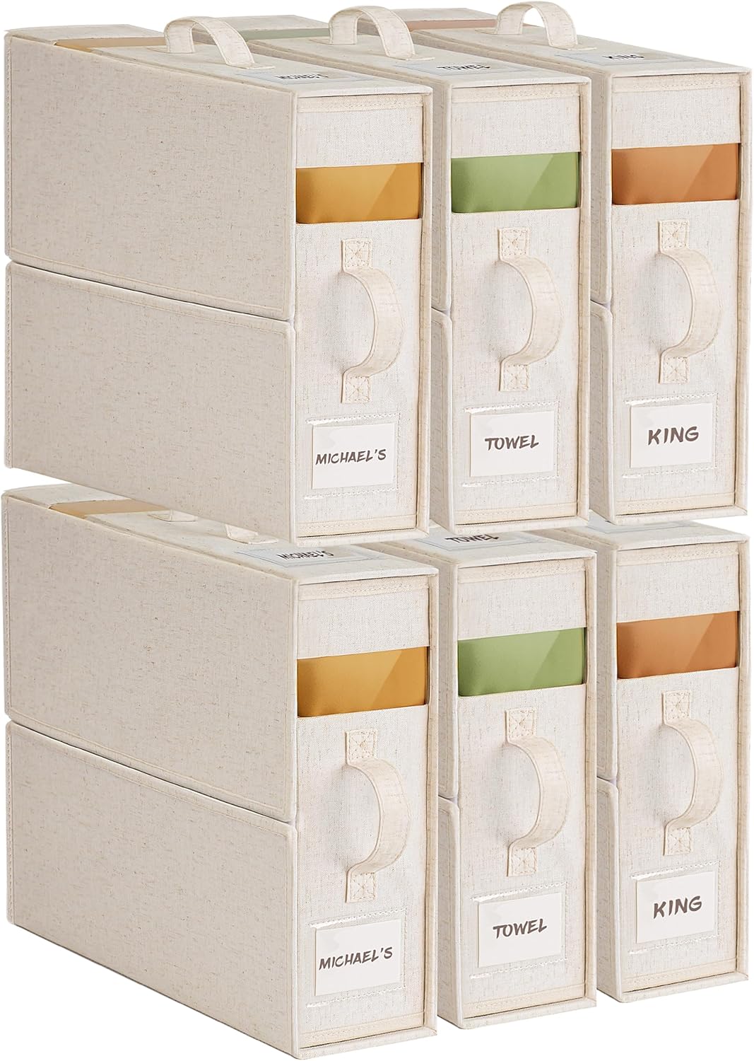 6Pack Linen Sheet Organizers and Storage - King/Queen Size Sheet Storage Organizer with Window, Foldable & Dustproof Sheet Organizer for Linen Closet for Summer Blankets & Sheet Sets,Off-white