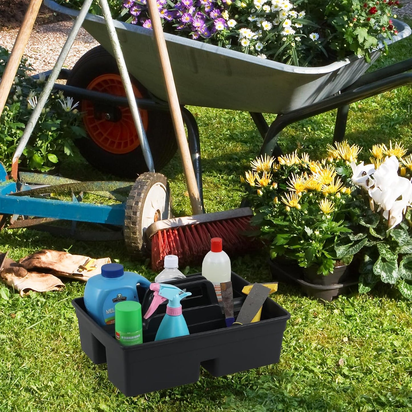 3 Compartment Cleaning Supplies Caddy, 6-Pack Plastic Cleaning Caddy with Handle, Gray