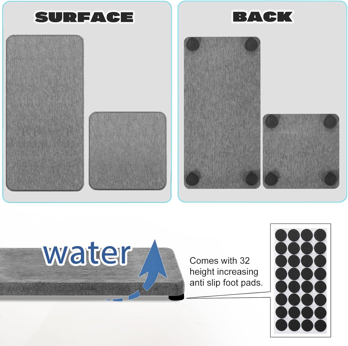 4PCS Water Absorbing Stone Tray for Sink, Fast Drying Stone Sink Tray, Water Absorbent Diatomite Trays, Diatomaceous Coaster, Stones Drying Trays for Bathroom Sinks and Kitchen Counter