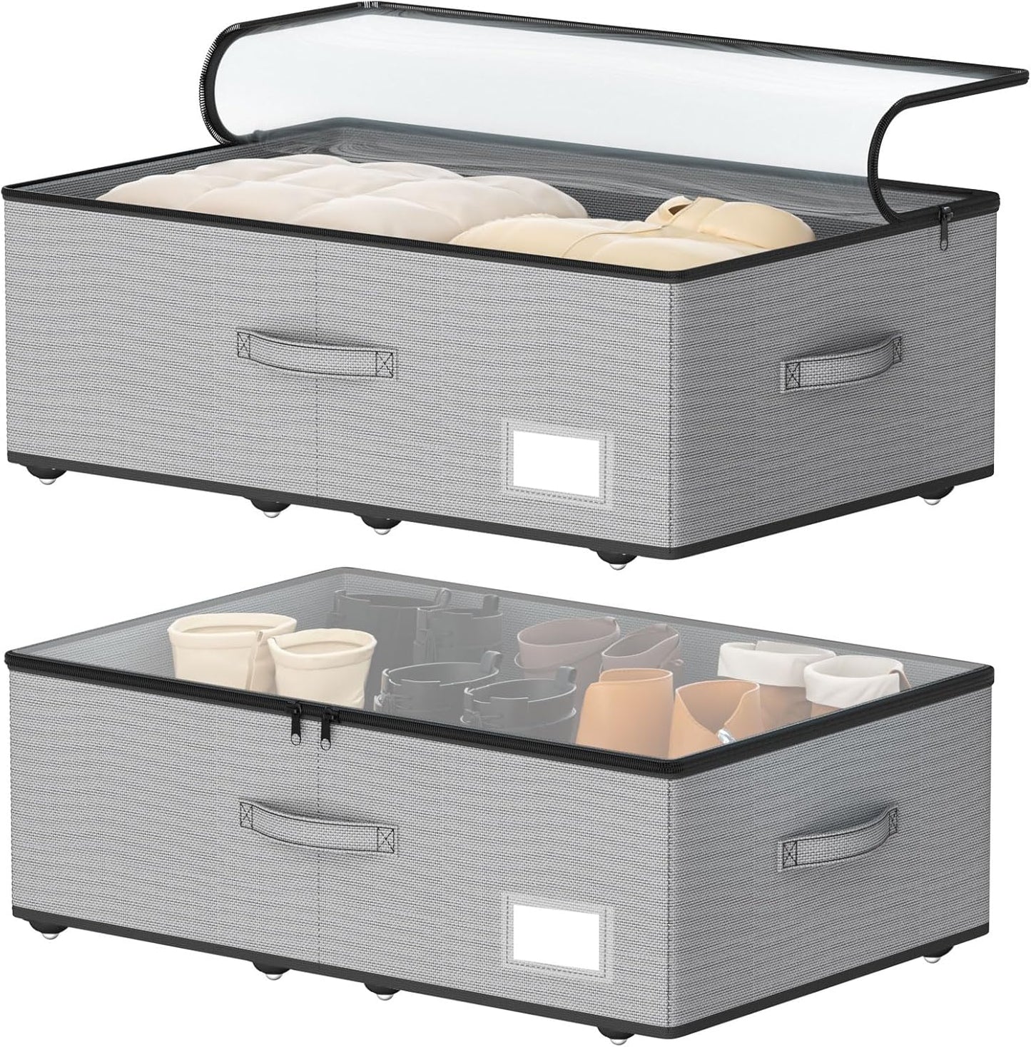 Under Bed Storage with Wheels, No Assemble Required 10 inches height Under Bed Storage bins,Large capacity Rolling Under bed Shoe Storage containers，dorm under bed storage drawers