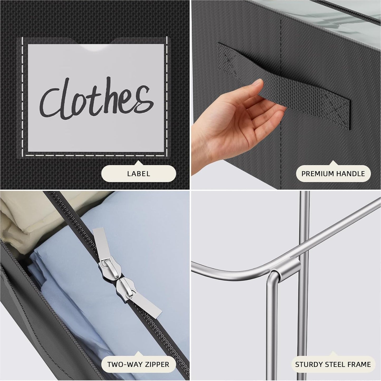 CYhom Under Bed Storage Bins Frame Storage Box Oxford Fabric Sturdy Underbed Container Foldable Stackable Large Capacity Clothes Organizer