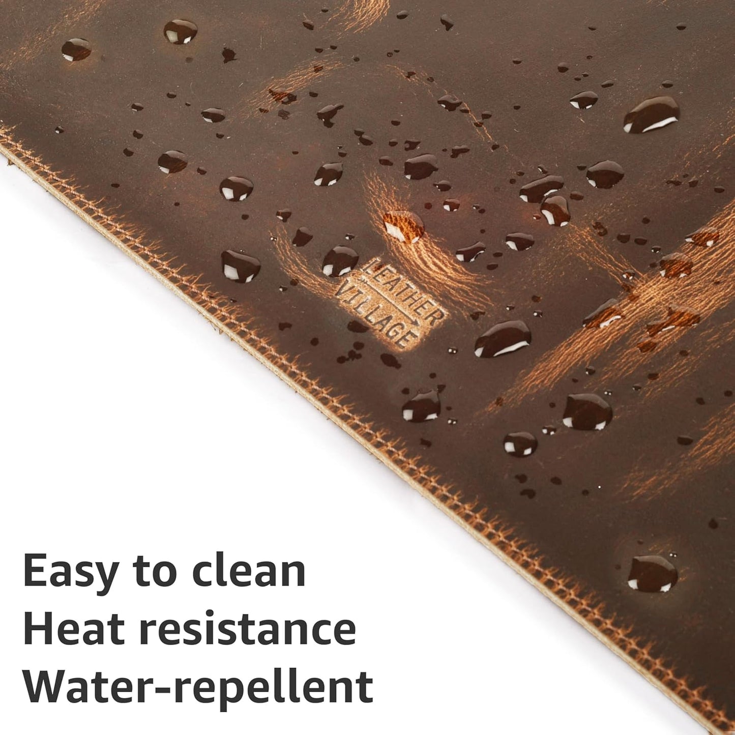 LEATHER VILLAGE -32X16 Real Leather Desk Mat for Desktop & Laptop, with Leather Tray & Tea Coaster, 3mm Thick Desk Cover-Protector-Blotter- Brown Color