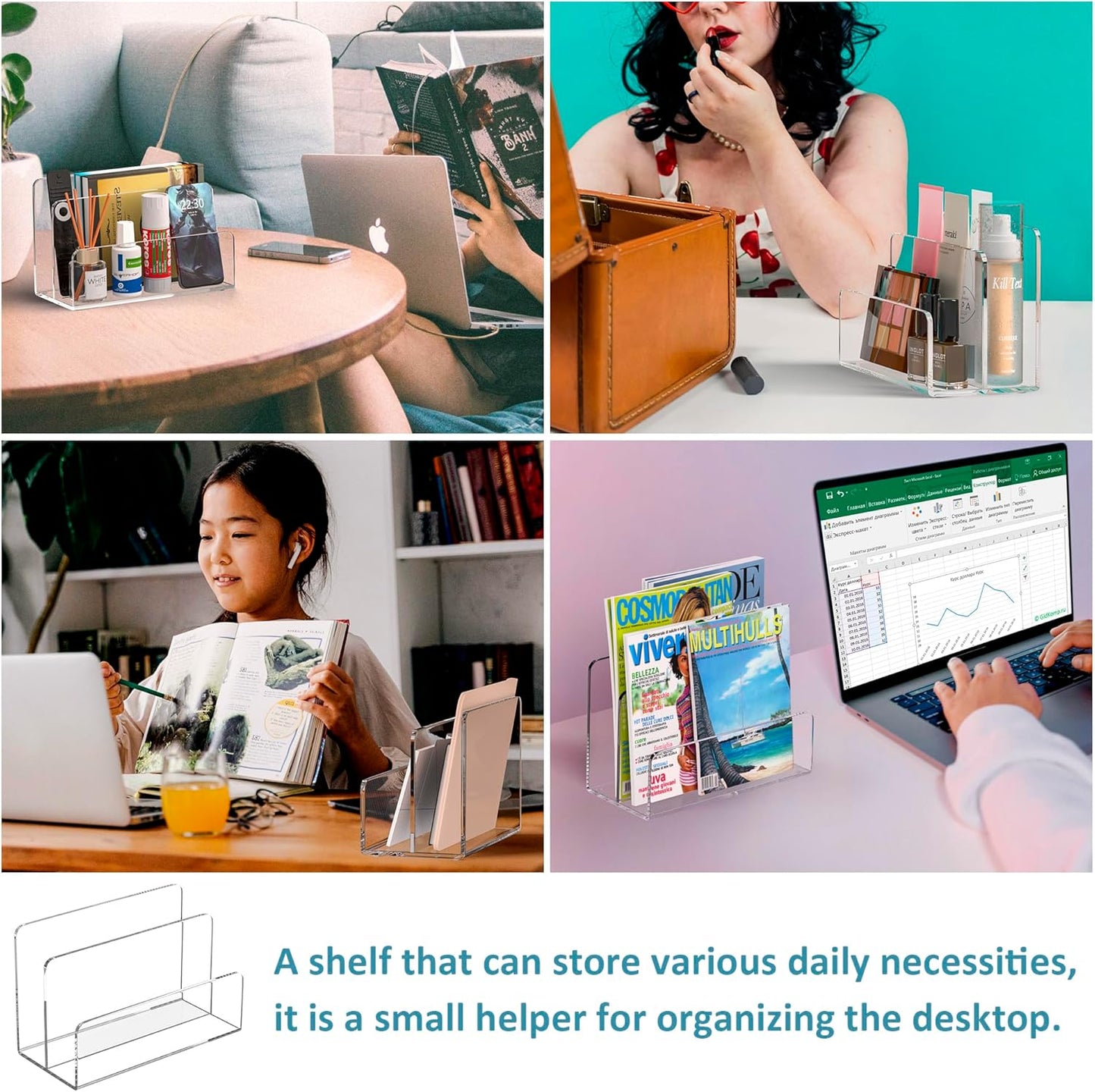 Acrylic File Holder 2 Compartment, Clear Desk File Organizer, Office Magazine File Folder Organizer