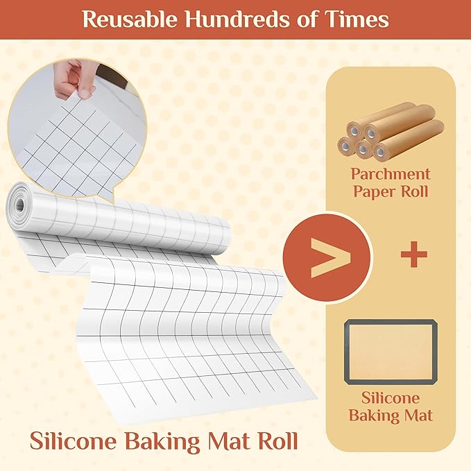 Silicone Baking Mat, 16 IN x 6 FT Free Cutting Baking Sheet,Non-Stick Reusable Dough & Pastry Mat,Non-Slip Silicone Mat Roll for Air Fryer Liner,Freeze Dryer,Oven Baking Pan,Kitchen Counter