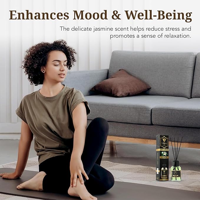 Reed Diffuser Set with Sticks for Home – Bathroom, Bedroom & Office Aromatherapy – Long Lasting Scented Oil Diffuser with Sticks – Luxury Room Fragrance Diffuser 55ml,1.7 fl oz (Jasmine)