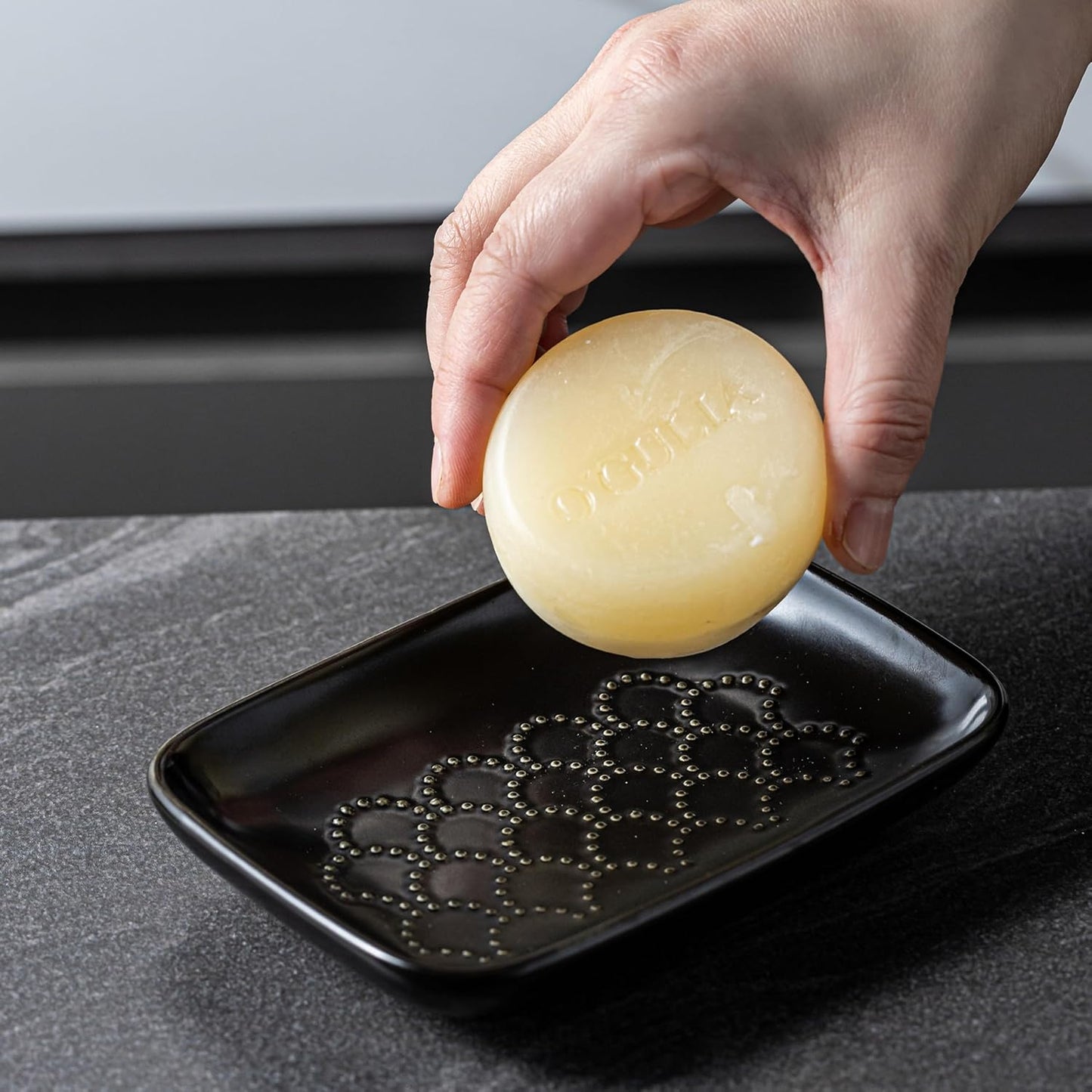 Gomakren Soap Dish for Shower, Ceramic Soap Dishes for Bar Soap Sponge, Christmas Shower Soap Holder Saver Tray for Bathroom Kitchen Sink, Easy to Clean, Black