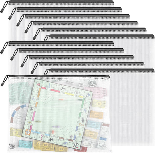 Umriox Zipper Pouch, 16.9x12.4 in (Black, 12 Packs), Extra Large Mesh Bags, Waterproof Zipper Pouches for Office Supplies, Puzzles, Board Game Storage & Cross Stitch Projects