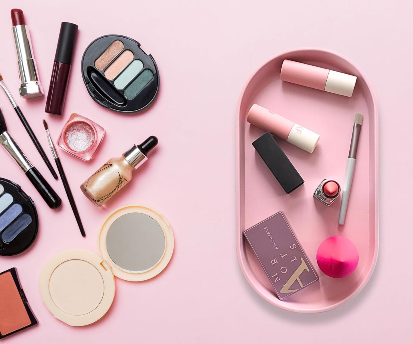 Pink Small Tray (10 inch), Oval Tray for Bathtub Bathroom Vanity Items, Countertop Organizer, Soap, Perfume.