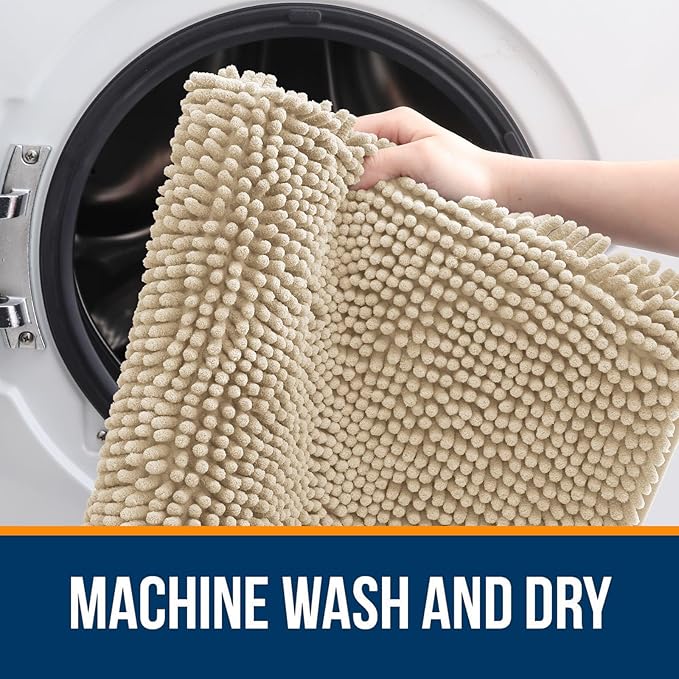 OLANLY Bathroom Rugs 50x30, Extra Soft Absorbent Chenille Bath Rugs, Rubber Backing Quick Dry, Machine Washable Bath Mats for Bathroom Floor, Tub and Shower, Home Decor Accessories, Beige
