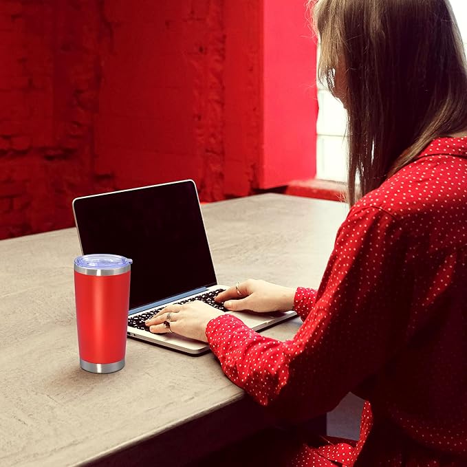 20 oz Tumbler with lid Double Wall Vacuum Insulated Tumblers Stainless Steel Coffee Mug Travel Coffee Tumbler Powder Coated Tumbler Cup Keep Hot&Cold - (Red 12 Pack)