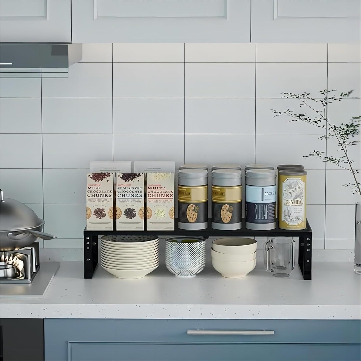 Expandable Spice Rack Organizion for Kitchen Cabinet, Seasoning,Bathroom Organizer Display Shelf, Stackable Multi-Purpose Shelves.Easy-to-Install（3Packs/Black,Medium