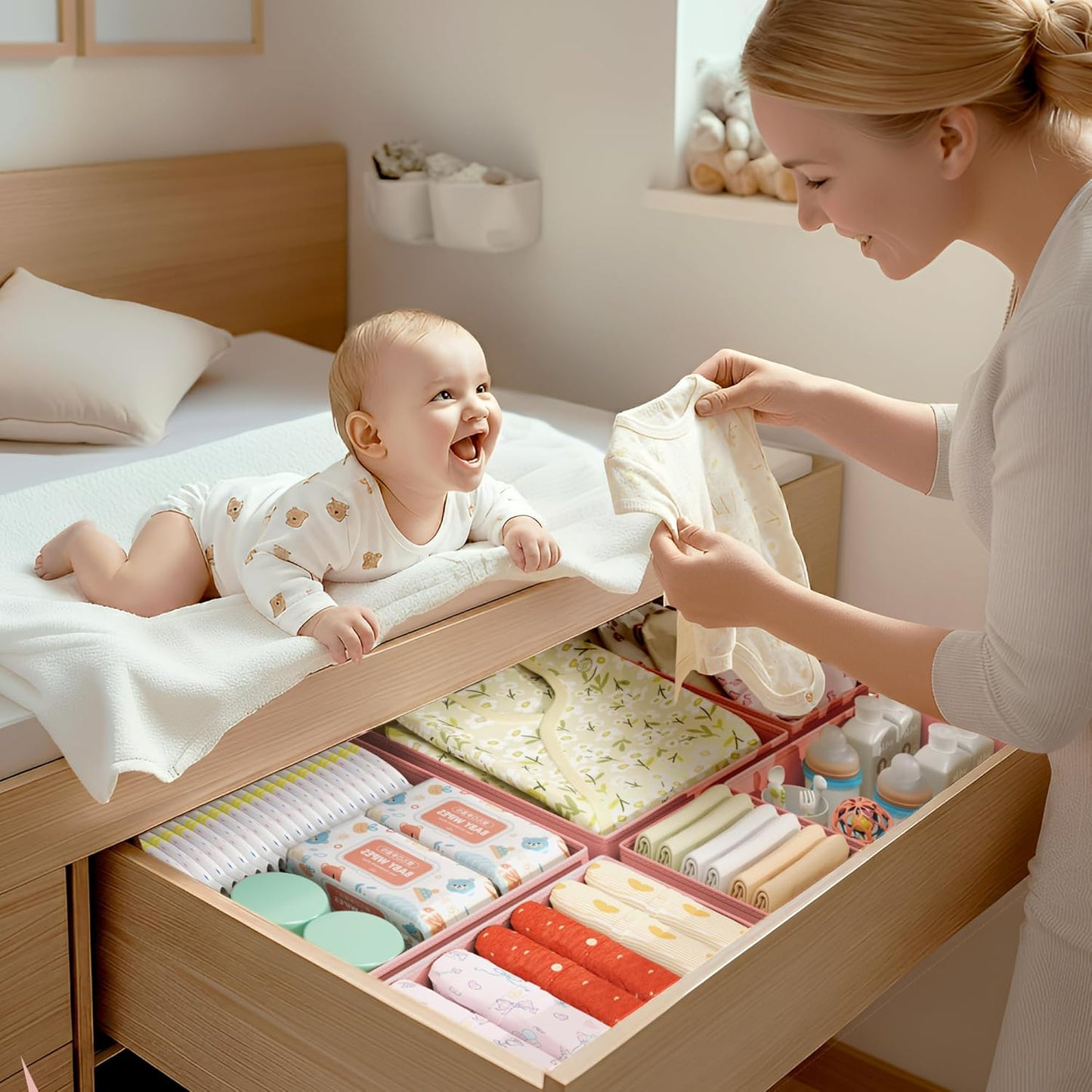 DIMJ Drawer Organizer Clothes - 18 Pack Closet Drawer Organizer Bins for Baby Clothes Storage, Fabric Dresser Organizer for Nursery Bedroom, Foldable Small Drawer Dividers for Underwear Socks