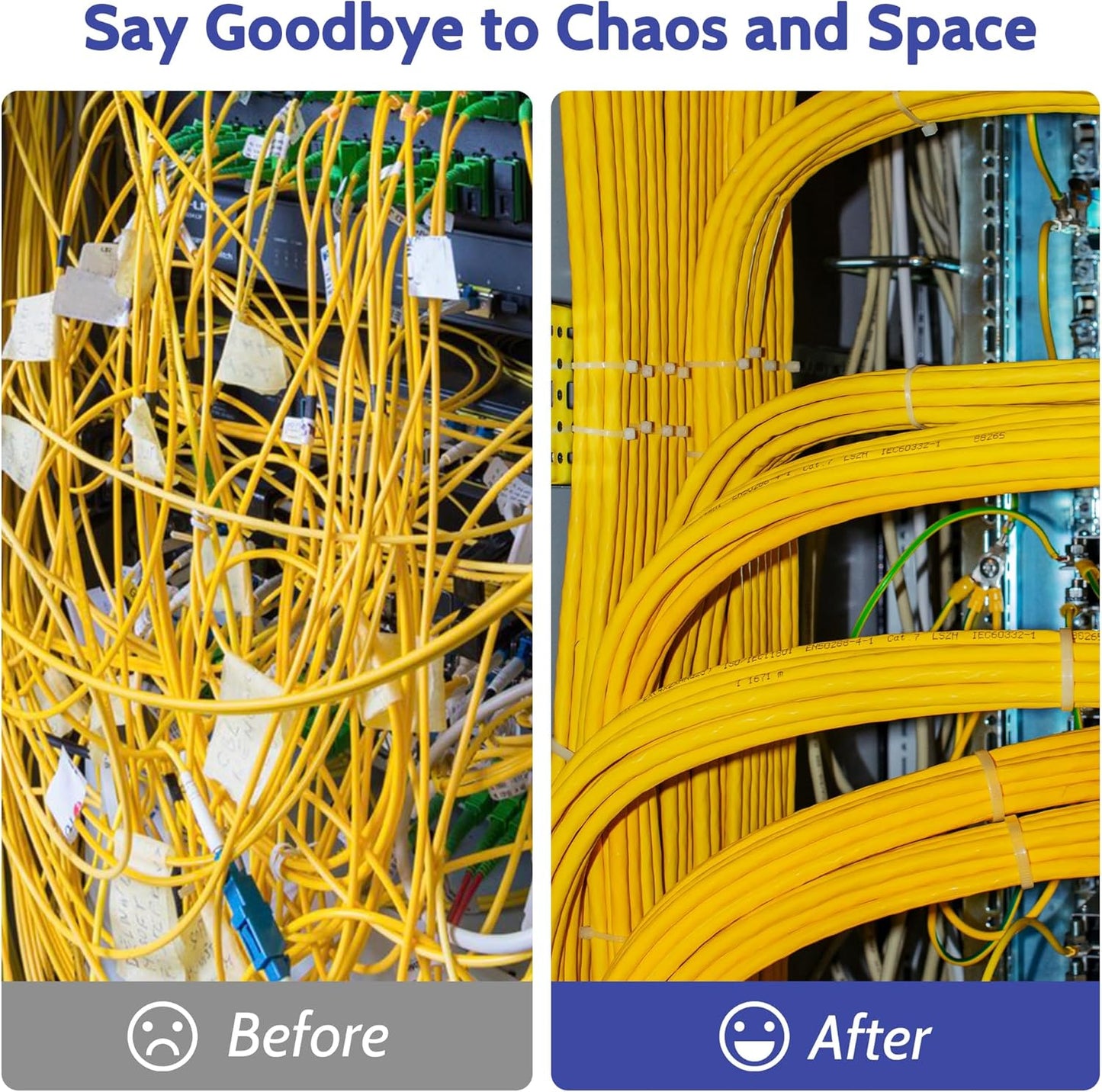 200 Pack Zip Cable Ties (Black and White, Each 100pcs), 9 Inch Self-Locking Nylon Zip Ties, Cable Cord Management, Plastic Wire Ties, Size: 3.4mm*250mm, UV Resistant, UL Listed, for Indoor and Outdoor