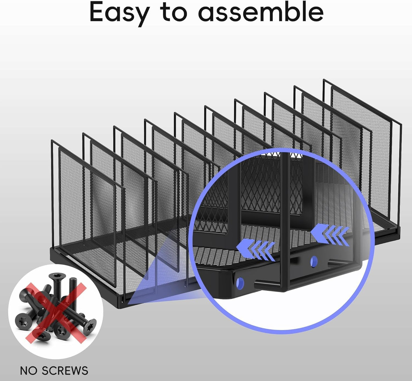 9-Section Desk File Organizer, Vertical File Holder, Mesh Desktop File Folder Metal File Binder Organizer Stand for Office Home Classroom, Black