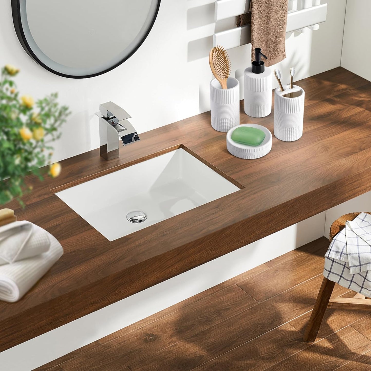 Bathroom Accessories Set of 4, Ceramic Bathroom Sets Complete-Toothbrush Holders, Soap Dispenser, Soap Dish, Toothbrush Cup, Modern Farmhouse Bathroom Decor, Bathroom Organizer for Countertop