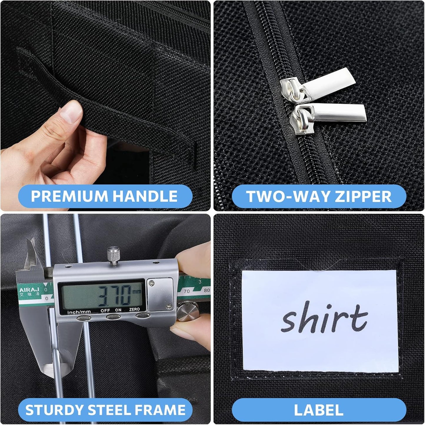 Extra Large Clothes Storage Bins Box - Linen Fabric Foldable Stackable Container Organizer Set with Clear Window & Carry Handles & Metal Frame (Black, Extra Large-100L)