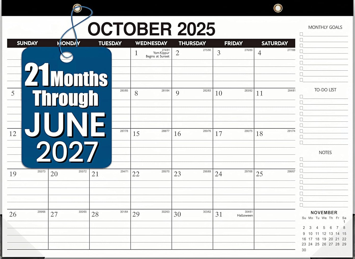 Desk Calendar 2025-2026 - 21-Month Large Desk/Wall Calendar, Oct 2025 - June 2027, 17" x 12", Thick Paper, Large Ruled Blocks, Clear Plastic Cover – Perfect for Home School & Office Organization