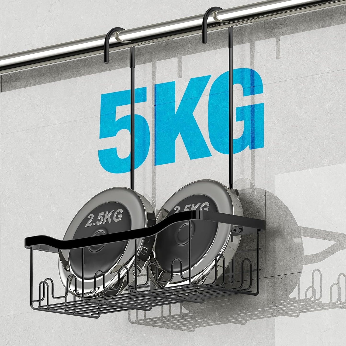 BYT Shower Caddy Hanging, Organizer Hanging for Bathroom, Shower Basket with Hooks, Shower Storage, Shelf, Rack No Drilling for Faucet or Cross Bar (Black)