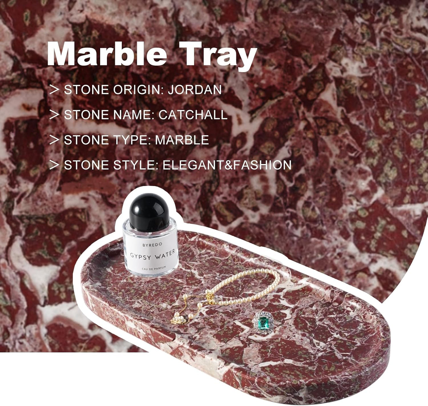 Koville Norway Natural Marble Tray, 12"x6" Vanity Decorative Tray for Countertop Organizer, Catchall for Perfume, Candles, Jewelry Dish