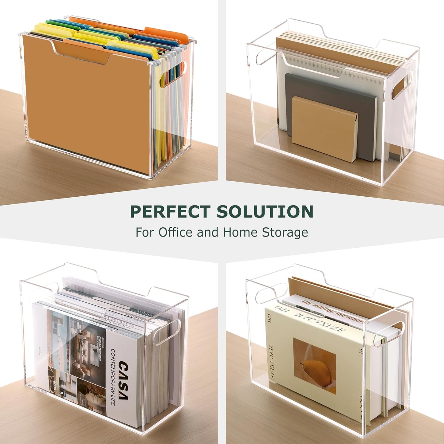 Acrylic File Organizer Box with Handles, Portable Letter Size Hanging File Folder Box, Desktop Filing Organizer for Home, Office - 1 Pack