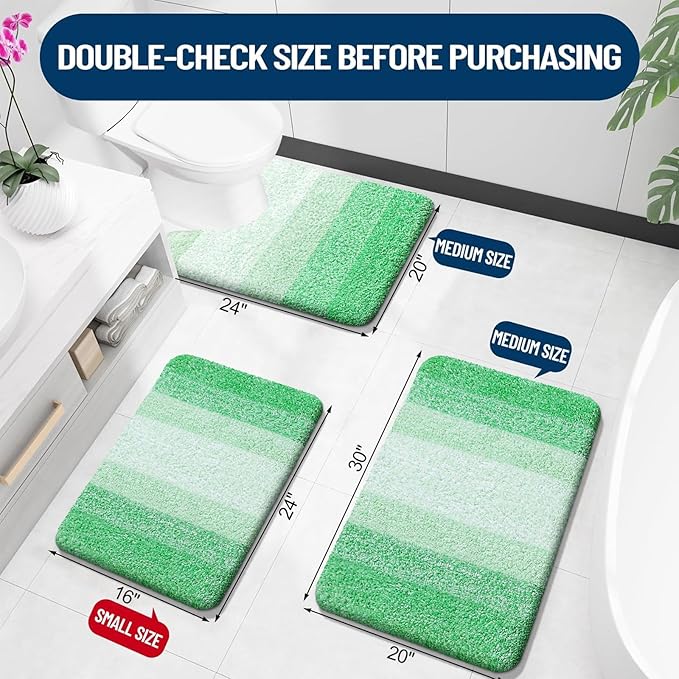 OLANLY Luxury Toilet Rugs U-Shaped 24x20, Extra Soft and Absorbent Microfiber Bathroom Rugs, Non-Slip Plush Shaggy Bath Mat, Machine Wash Dry, Contour Bathroom Mats for Toilet Base, Green