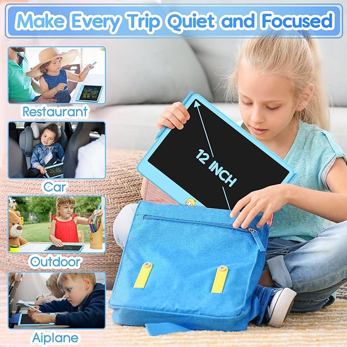 Hockvill LCD Writing Tablet for Kids 12 Inch, Toys for Boys Girls Drawing Pad for 3 4 5 6 7 Year Old Kids Toys, Toddler Erasable Doodle Board Travel Essentials, Children’s Day Gift - Blue