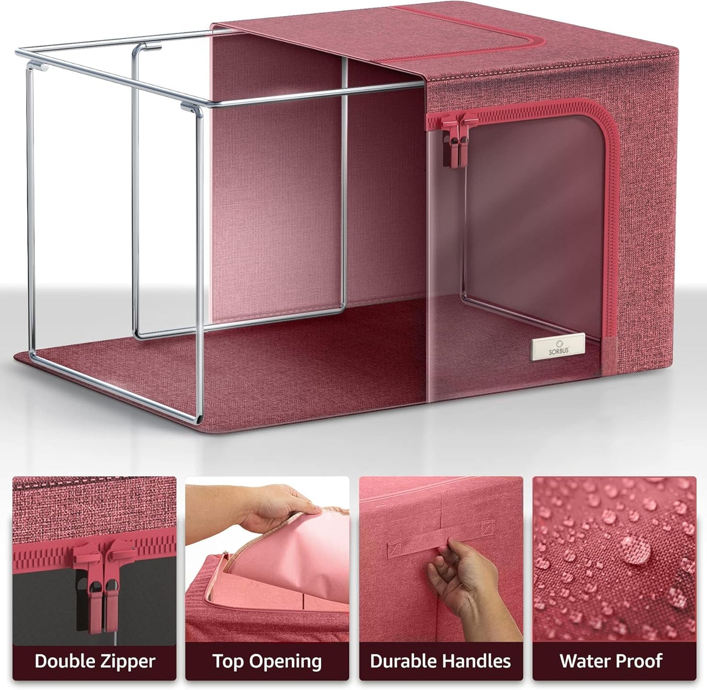 Sorbus Storage Bins with Metal Frame - Stackable & Foldable Clothes Organizer Bags - Oxford Fabric Storage Containers with Large Clear Window & Carry Handles Organization for Bedding Linen & Clothing