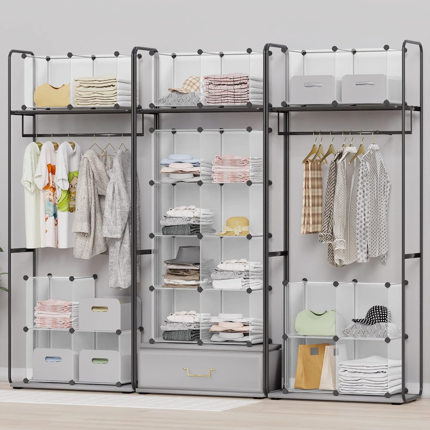 HOMIDEC Closet Organizers and Storage, 9 Cube Storage Organizer, Portable Closet Organizer Storage Cubes Shelves for Clothes, Bedroom, Wardrobe, Kids Room, Bathroom, Transparent