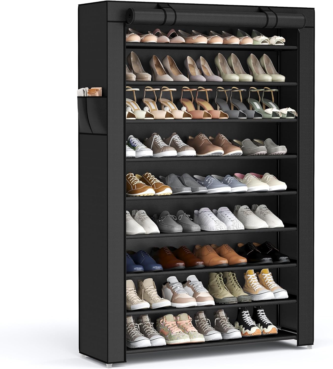 SONGMICS 10-Tier Shoe Rack, Shoe Storage Cabinet with Dustproof Cover, Free-Standing Shoe Storage Organizer for Closet, Entryway, Hold 40-50 Pairs of Shoes, for Sneakers, High Heels, Black URXJ36HV1