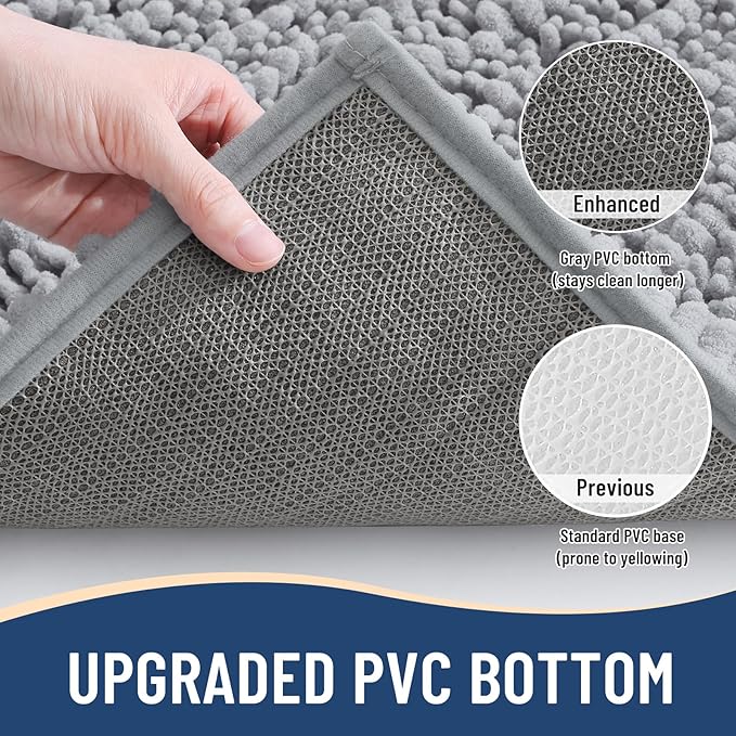 Arotive Luxury Chenille Bathroom Rug Mat, Extra Soft Thick Absorbent Shaggy Bath Rugs, Non-Slip Machine Wash Dry, Plush Bath Mats for Bathroom, Shower and Tub, 44x32, Light Grey