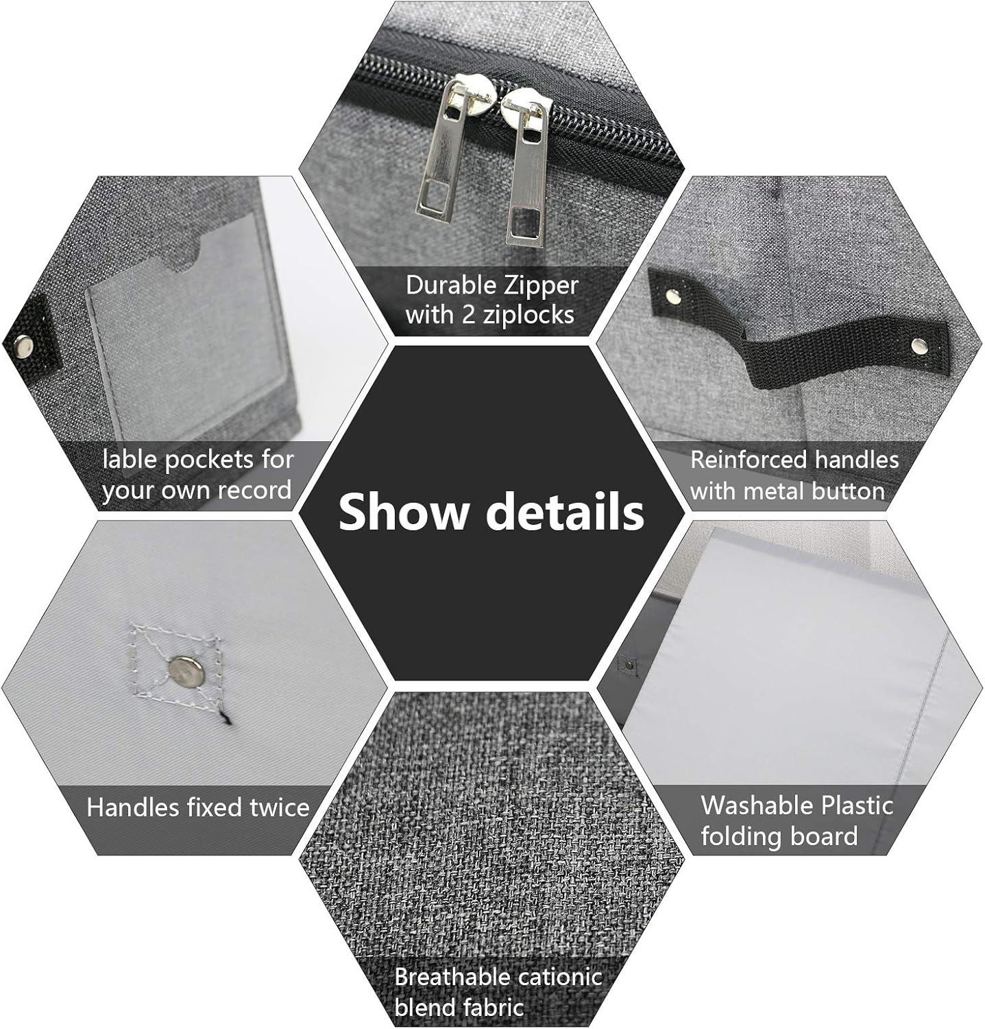 AMJ 29.5"*15"*7", Rigid Under Bed Garment Storage Bins, Folding & Washable, Soft Zip Lid, Black Gray