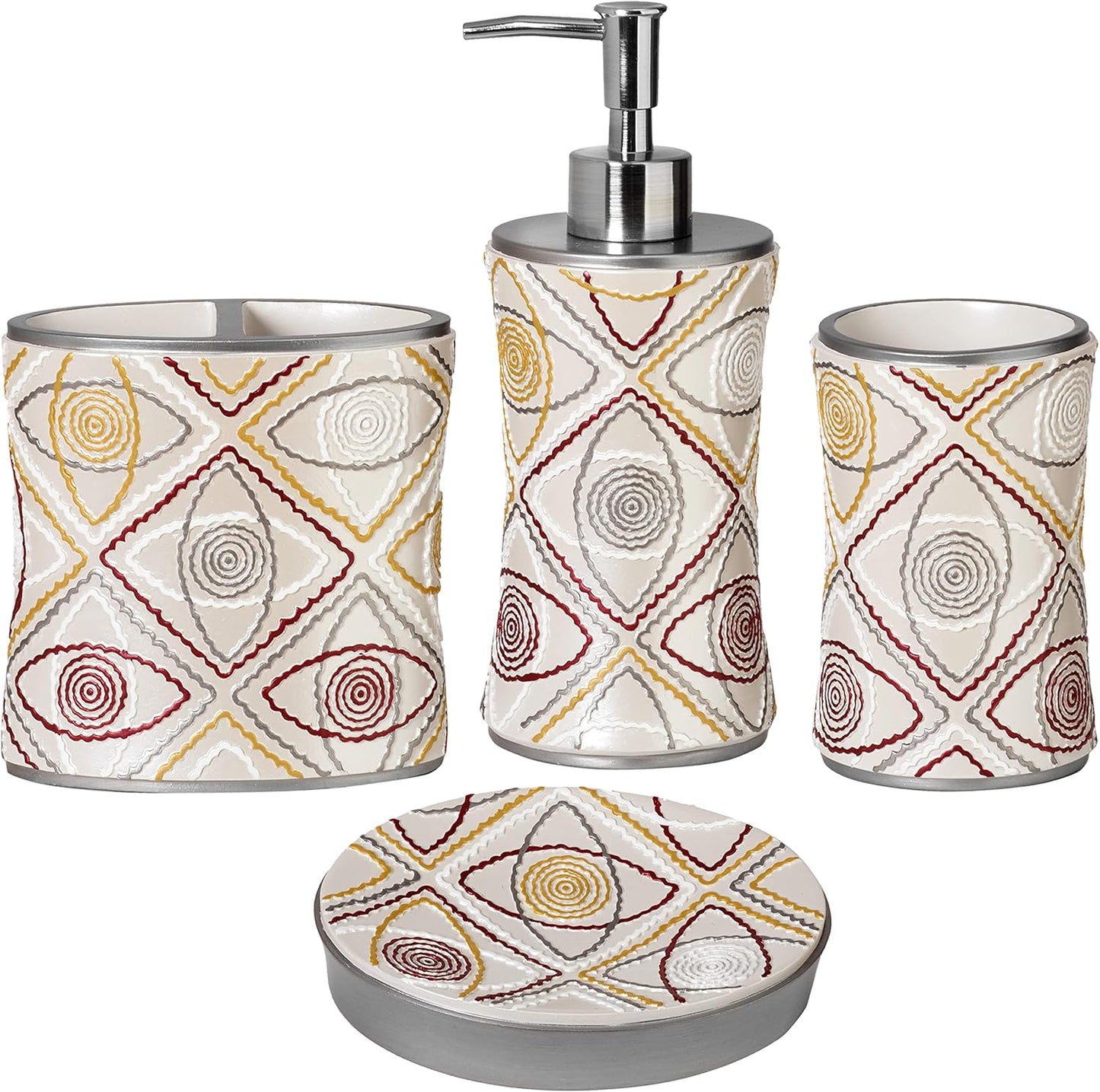Zahari Home 4pc Sedona Stylish Bathroom Accessories Set Shower Soap Dispenser, Tumbler, Tooth Brush Holder and Toothpaste Holder, Soap Dish Classic Contemporary Decor Unique Design Modern Bath Set