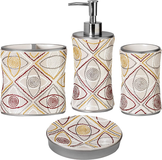 Zahari Home 4pc Sedona Stylish Bathroom Accessories Set Shower Soap Dispenser, Tumbler, Tooth Brush Holder and Toothpaste Holder, Soap Dish Classic Contemporary Decor Unique Design Modern Bath Set