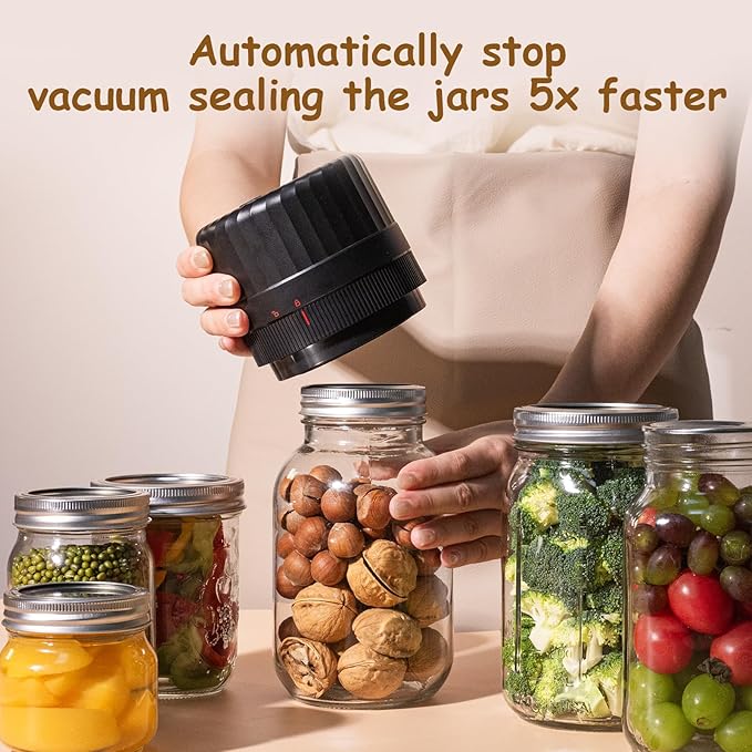 Electric Mason Jar Vacuum Sealer - Automatic Mason Jar Vacuum Sealer Kit, Vacuum Sealer for All Mason Jars With Regular Lids/Wild Mouth Lids, A Must-Have Tool for Canned Foods/Pantry etc