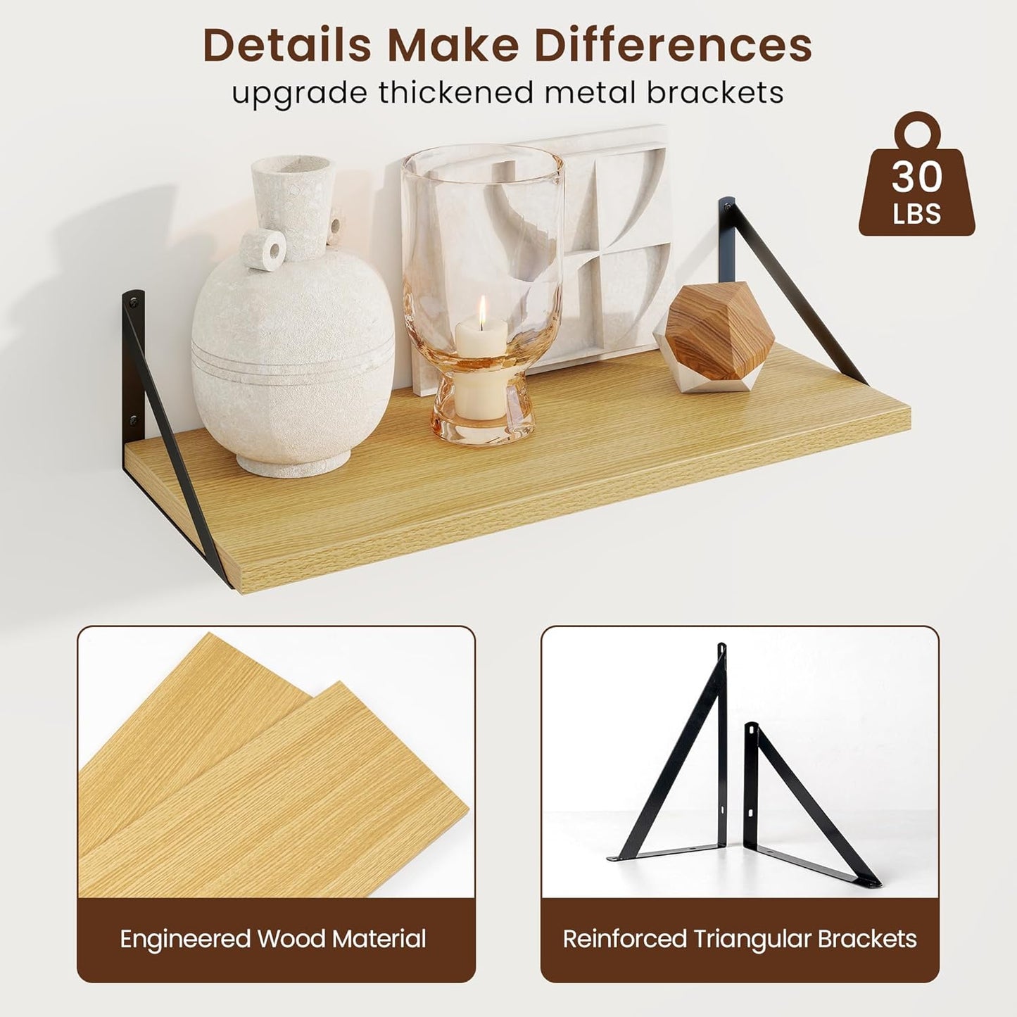 Axeman Deep Floating Shelves for Wall - 24 Inch Wide x 10 Inch Deep Floating Shelves Set of 2 -Oak Wide Wall Shelves for Living Room Bathroom Bedroom