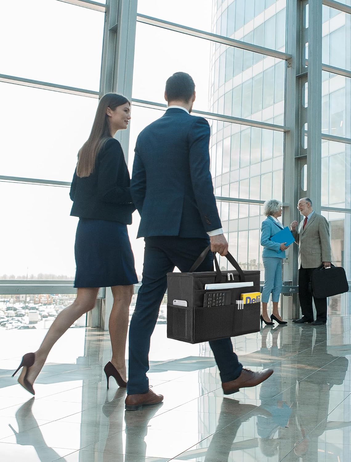 Qozary 2 Pack File Folder Organizer Box-Hanging File Tote Bag With Lids, Collapsible Portable Filing Organizer Box With Handle, Document Storage Bag For Office,Home,Travel, School