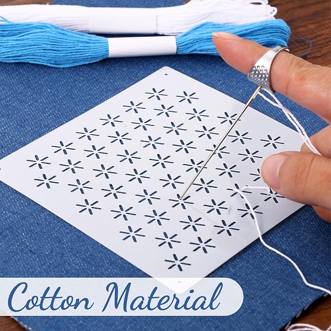 37 Pcs Sashiko Thread Kit Sashiko Needles Cotton Thimble Sashiko Patterns Embroidery Projects for Sewing Hand Quilting Mending Supplies