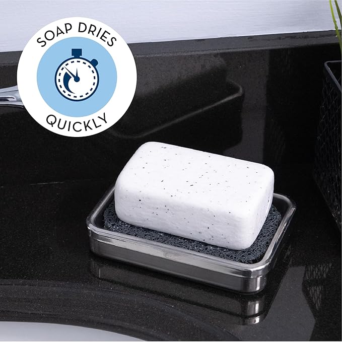 S&T INC. Bar Soap Holder for Kitchen, Bathroom, and Soap Dish, 4 Pack, Dark Grey, 2.9 inches by 4.4 inches