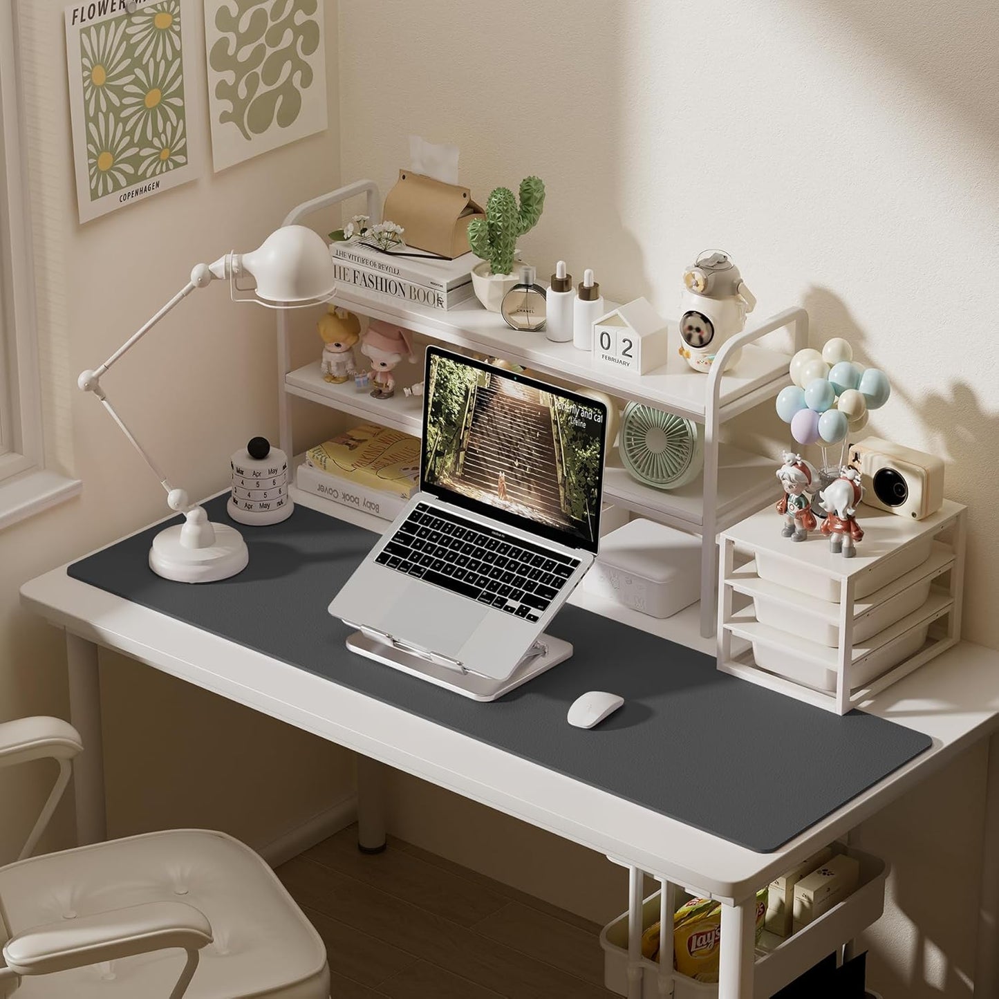 Aothia Leather Desk Pad Protector, Office Desk Mat, Large Mouse Pad, Laptop Desk Pad, Non-Slip PU Leather Desk Blotter, Waterproof Desk Writing Pad for Office and Home (Grey, 55" x 17")