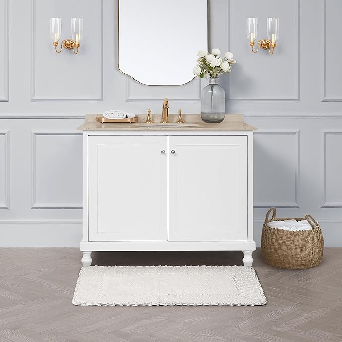 Laura Ashley Ruffle Border White 27"x 45" 100% Cotton Bath Rug