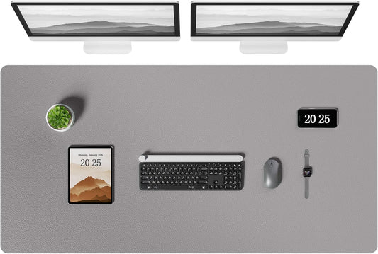 Aothia Leather Desk Pad Protector, Office Desk Mat, Large Mouse Pad, Laptop Desk Pad, Non-Slip PU Leather Desk Blotter, Waterproof Desk Writing Pad for Office and Home (Light Grey, 47" x 24")