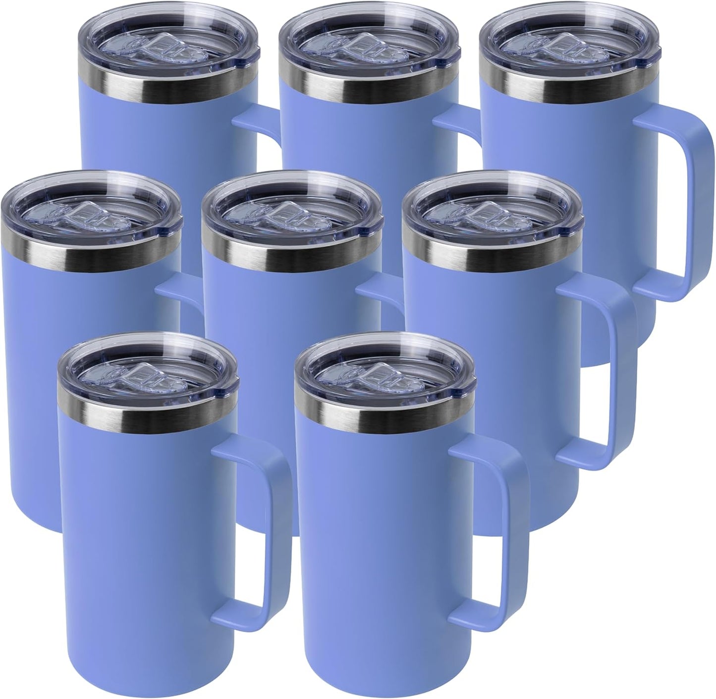 DOMICARE 24oz Mug with Handle and Lid, Stainless Steel Coffee Mug, Travel Mug with Handle, Double Wall Vacuum Coffee Tumbler, Reusable Insulated Cup, Blue, Pack 8