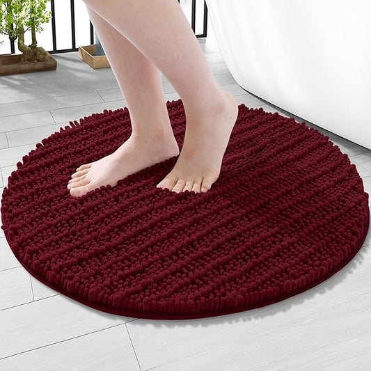 Arotive Luxury Round Chenille Bathroom Rug Mat, Extra Soft Thick Absorbent Shaggy Bath Rugs, Non-Slip Machine Wash Dry Plush Bath Mats for Bathroom, Shower and Tub, 24x24, Burgundy