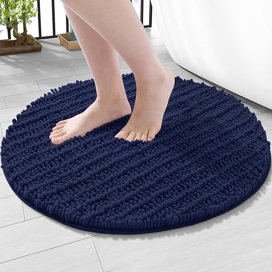 Arotive Luxury Round Chenille Bathroom Rug Mat, Extra Soft Thick Absorbent Shaggy Bath Rugs, Non-Slip Machine Wash Dry Plush Bath Mats for Bathroom, Shower and Tub, 24x24, Navy
