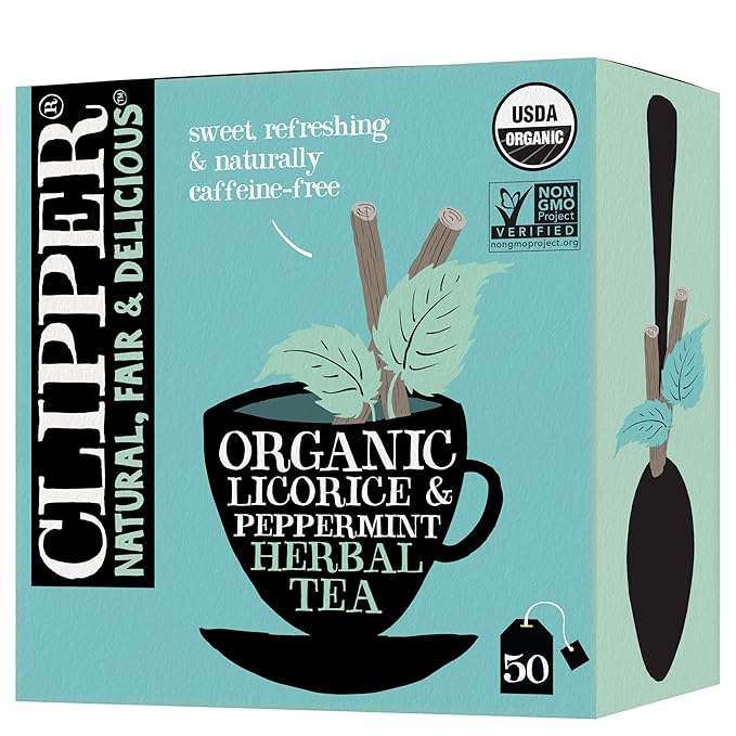 Clipper Tea Peppermint & Licorice Teabags – Caffeine Free, USDA Organic, Great Hot or Iced – Sweet, Refreshing, Natural, Fair & Delicious Sweet – 50 Tea Bags