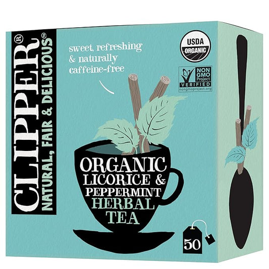Clipper Tea Peppermint & Licorice Teabags – Caffeine Free, USDA Organic, Great Hot or Iced – Sweet, Refreshing, Natural, Fair & Delicious Sweet – 50 Tea Bags
