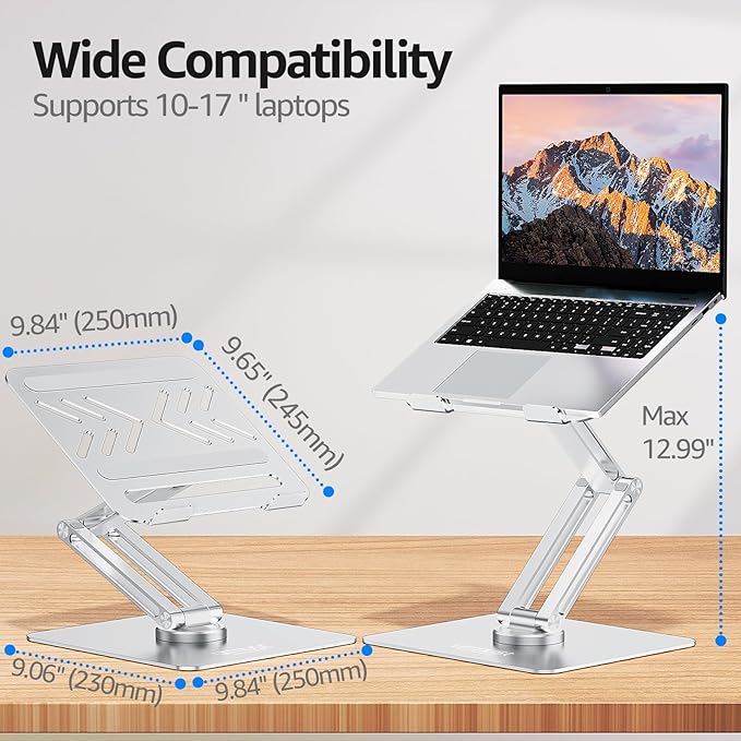Urmust 360° Rotating Laptop Stand for Desk Adjustable Height, Ergonomic Laptop Riser Standing Desk Converter, MacBook Stand, Computer Lap top Riser Holder, Fits All Laptops 10-17"