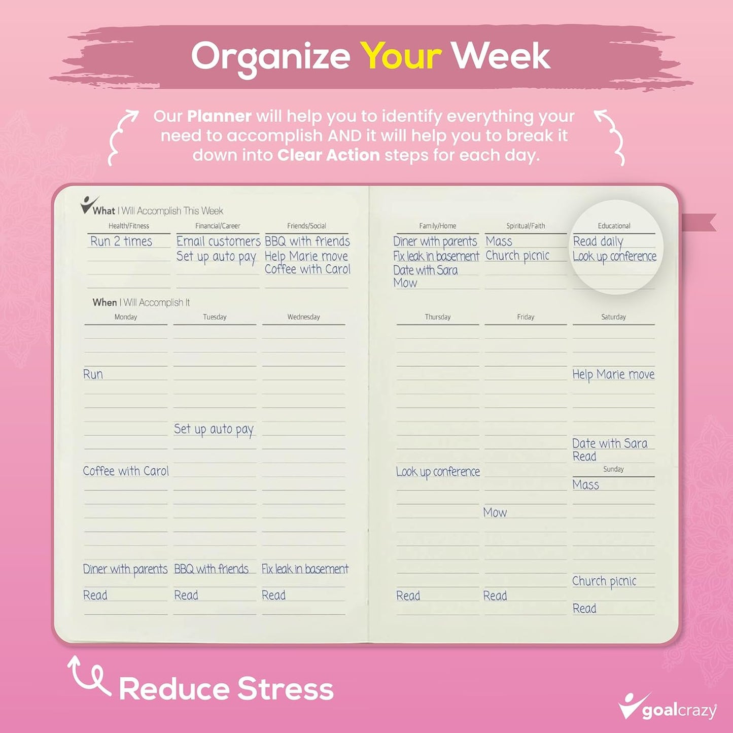 Undated Daily Planner to Achieve Your Goals 2025-2026 - 90 Day Guided Journal & Productivity Organizer with Goal Setting, Habit Tracker, To Do List, Academic & Work Calendar, Leather Hardcover - Rose Gold