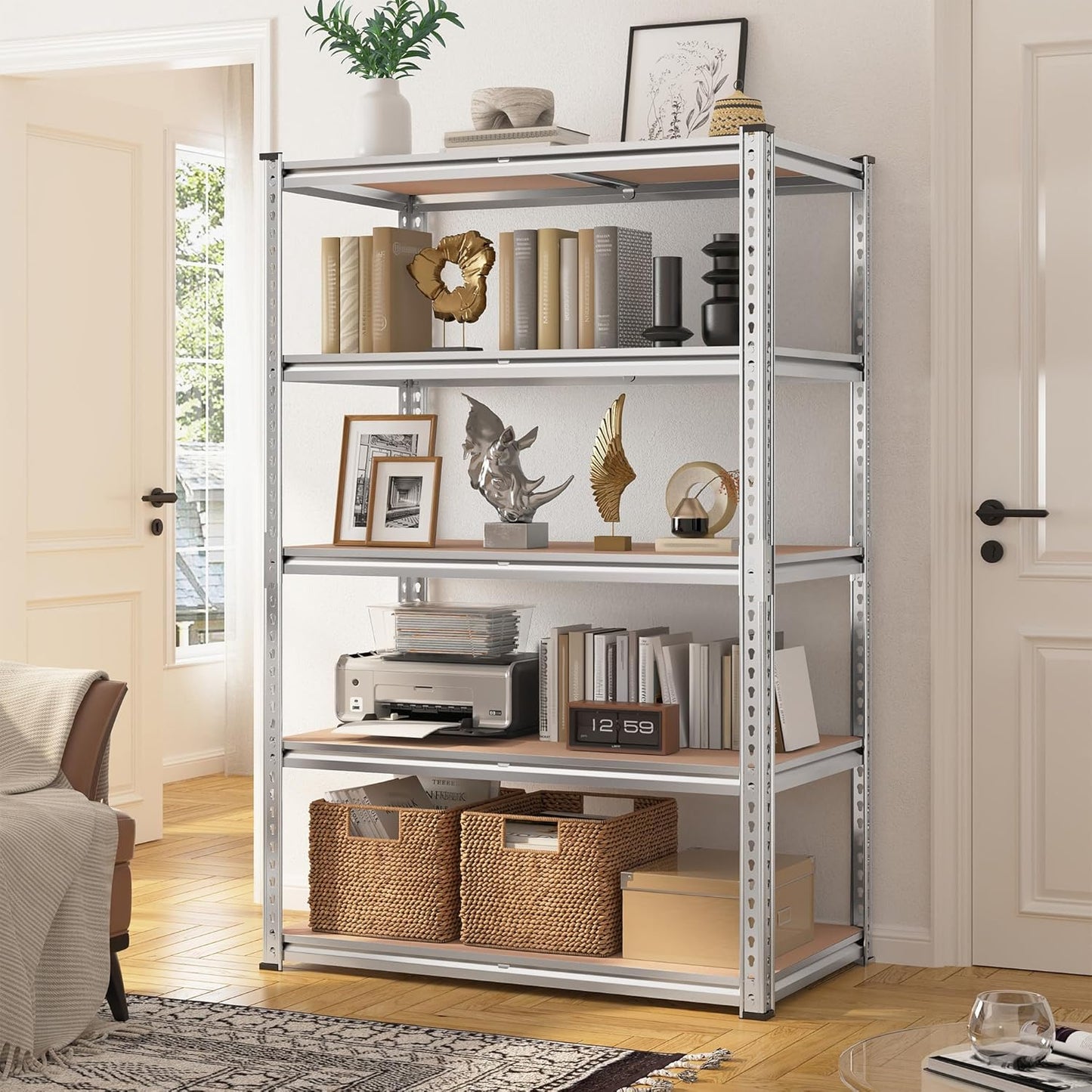 REIBII 2020LBS Garage Shelving Heavy Duty 5 Tier Storage Shelves Adjustable Metal Shelving for Basement, Warehouse, Pantry, Closet, Kitchen, Easy Assembly, 72" H x 35.55" W x 16" D, Galvanized