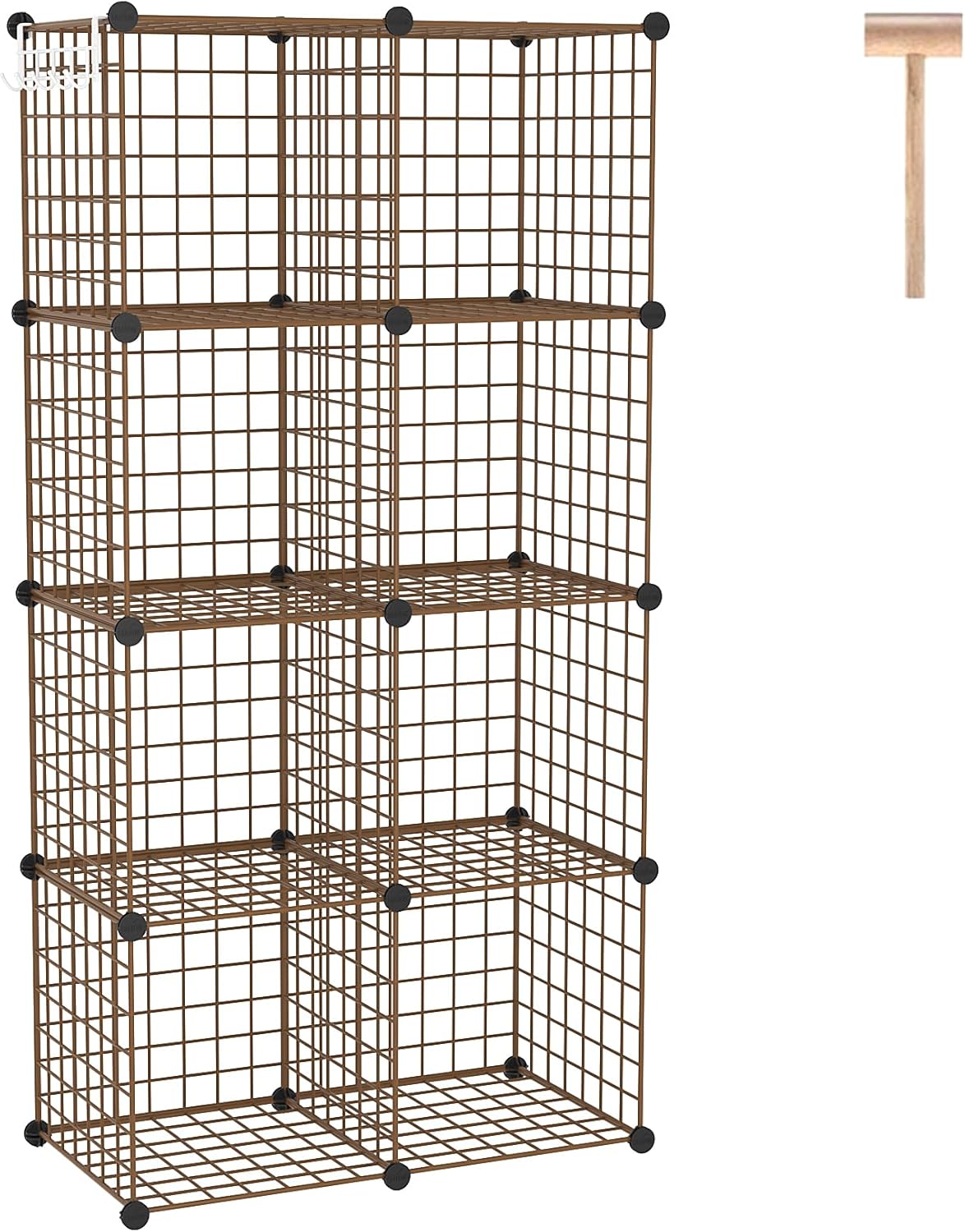 C&AHOME Wire Cube Storage, 8 - Cube Organizer Metal C Grids, Modular Shelves Units, Closet Organizer, Ideal for Home, Office, Living Room, 24.8" L x 12.4" W x 48.4" H, Brown UWCS3008R